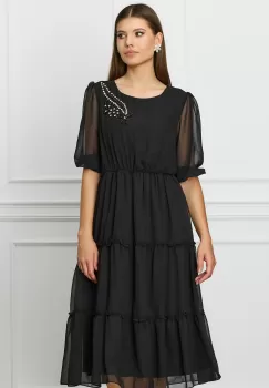 Rochie Diana neagra cu strasuri si perle pe bust imagine