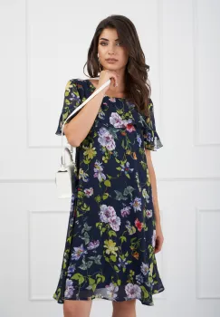 Rochie Dora bleumarin cu imprimeu floral mov imagine