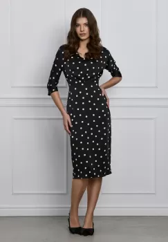 Rochie Dora neagra cu buline si pliuri pe bust imagine