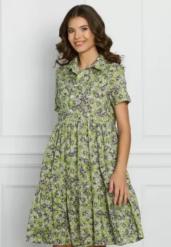 Rochie Dora verde cu flori mov tip camasa imagine