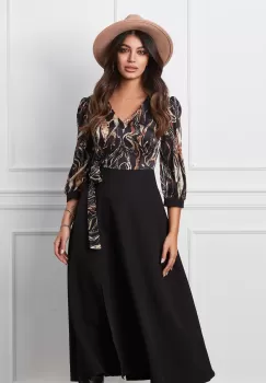 Rochie Dorina neagra cu imprimeu bej la bust imagine