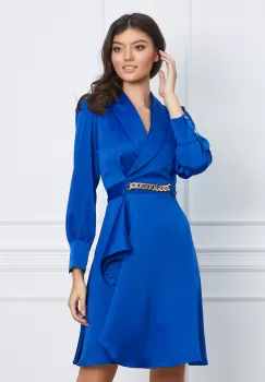 Rochie Doris albastra cu accesoriu metalic in talie imagine