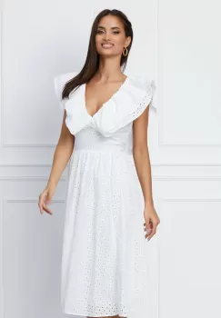 Rochie Dy Fashion alba din ghipura cu volane la bust imagine