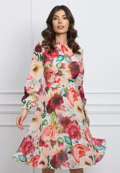 Rochie Dy Fashion alba din voal cu imprimeu floral imagine