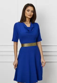 Rochie Dy Fashion albastra cu banda aurie in talie imagine