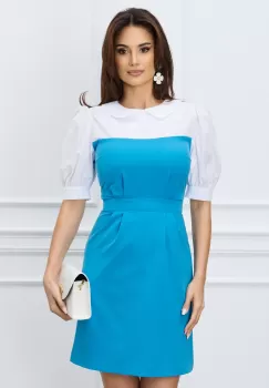 Rochie DY Fashion albastra cu bust alb si guler imagine