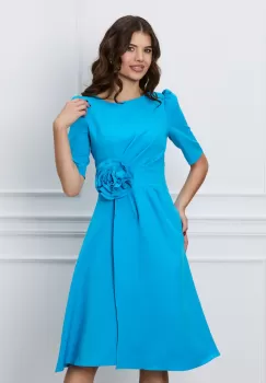 Rochie DY Fashion albastra cu floare in talie imagine