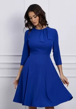 Rochie Dy Fashion albastra cu funda pe umar imagine