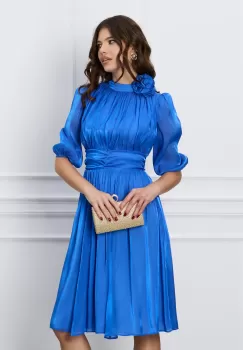 Rochie DY Fashion albastra cu trandafir la guler imagine