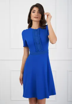 Rochie DY Fashion albastra cu volan si nasturi pe bust imagine