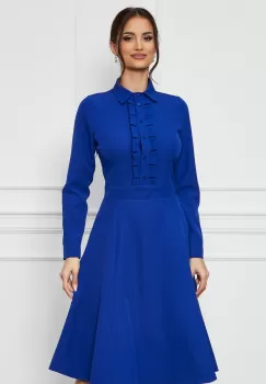 Rochie Dy Fashion albastra cu volanase si nasturi la bust imagine