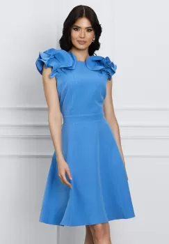 Rochie DY Fashion albastra cu volane la umeri imagine