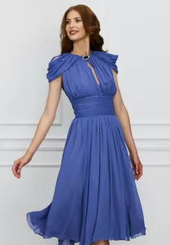 Rochie DY Fashion albastra din voal cu accesoriu imagine