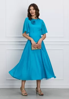 Rochie DY Fashion albastra lunga cu accesoriu la bust imagine