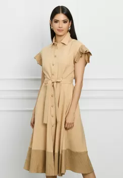 Rochie DY Fashion bej cu dungi la baza si cordon in talie imagine