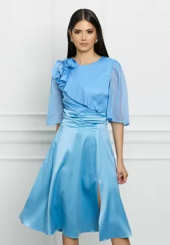 Rochie DY Fashion bleu cu bust din voal si fusta din satin imagine