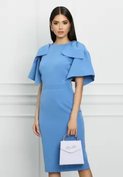 Rochie DY Fashion bleu cu funde pe umeri imagine