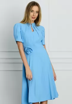 Rochie DY Fashion bleu cu maneci lalea si trandafir in talie imagine