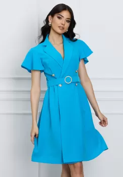 Rochie DY Fashion bleu cu nasturi si curea in talie imagine