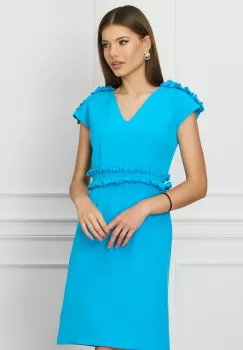 Rochie DY Fashion bleu cu volanase in talie si la umeri imagine