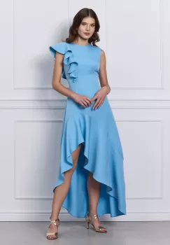 Rochie DY Fashion bleu cu volane si lungime asimetrica imagine