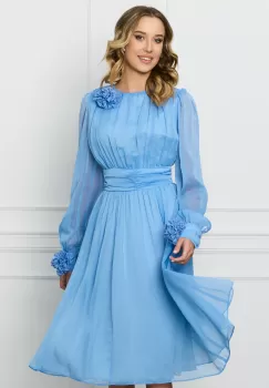 Rochie DY Fashion bleu din voal cu trandafiri la maneci si decolteu imagine