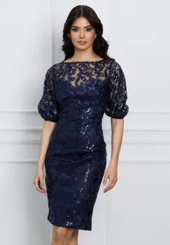 Rochie DY Fashion bleumarin conica din dantela imagine