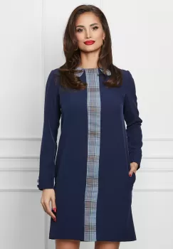 Rochie Dy Fashion bleumarin cu banda decorativa imprimata imagine