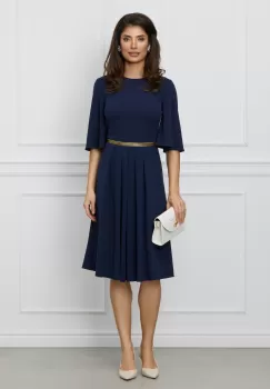 Rochie Dy Fashion bleumarin cu banda decorativa in talie imagine