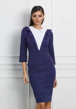 Rochie Dy Fashion bleumarin cu buline si nasturi la bust imagine