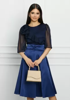 Rochie DY Fashion bleumarin cu bust din voal si fusta din satin imagine