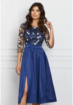 Rochie DY Fashion bleumarin cu dantela florala la bust imagine