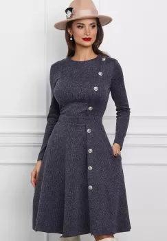 Rochie Dy Fashion bleumarin cu fir lurex si nasturi decorativi imagine