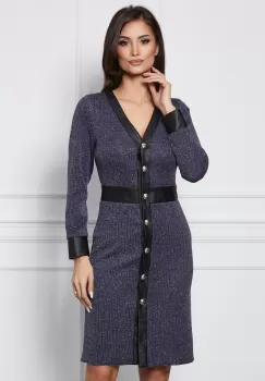 Rochie Dy Fashion bleumarin cu insertie fir lurex si nasturi imagine