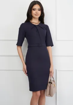 Rochie DY Fashion bleumarin cu pliuri la bust si curea in talie imagine