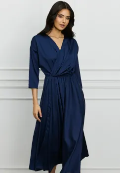 Rochie DY Fashion bleumarin din satin cu elastic in talie imagine
