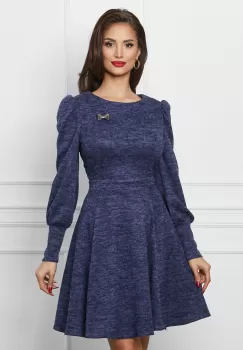 Rochie Dy Fashion bleumarin din tricot cu brosa imagine