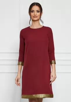 Rochie Dy Fashion bordo cu banda decorativa la baza imagine
