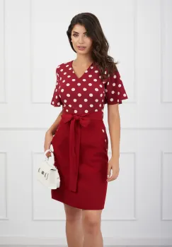 Rochie DY Fashion bordo cu buline la bust si cordon in talie imagine