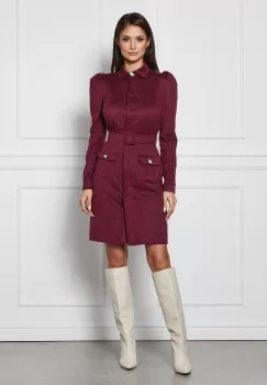 Rochie Dy Fashion bordo cu buzunare si curea in talie imagine