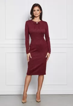 Rochie Dy Fashion bordo cu funda si brosa imagine