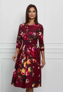 Rochie Dy Fashion bordo cu imprimeu floral galben imagine