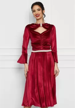 Rochie Dy Fashion bordo din catifea cu decupaj la decolteu imagine