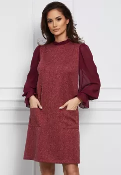 Rochie DY Fashion bordo din jerse cu maneci din voal imagine
