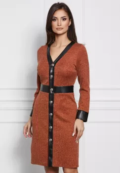 Rochie Dy Fashion caramizie cu insertie fir lurex si nasturi imagine