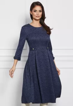 Rochie Dy Fashion din jerse bleumarin cu nasturi decorativi in talie imagine