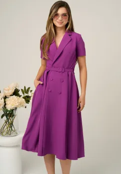 Rochie DY Fashion din stofa mov cu nasturi si curea in talie imagine