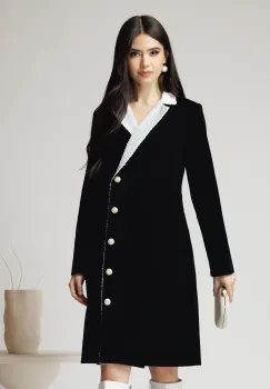 Rochie DY Fashion eleganta din catifea neagra tip sacou cu rever din paiete imagine