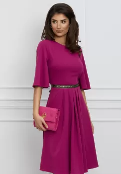 Rochie Dy Fashion fucsia cu banda decorativa in talie imagine