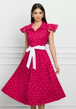 Rochie DY Fashion fucsia cu buline si cordon in talie imagine